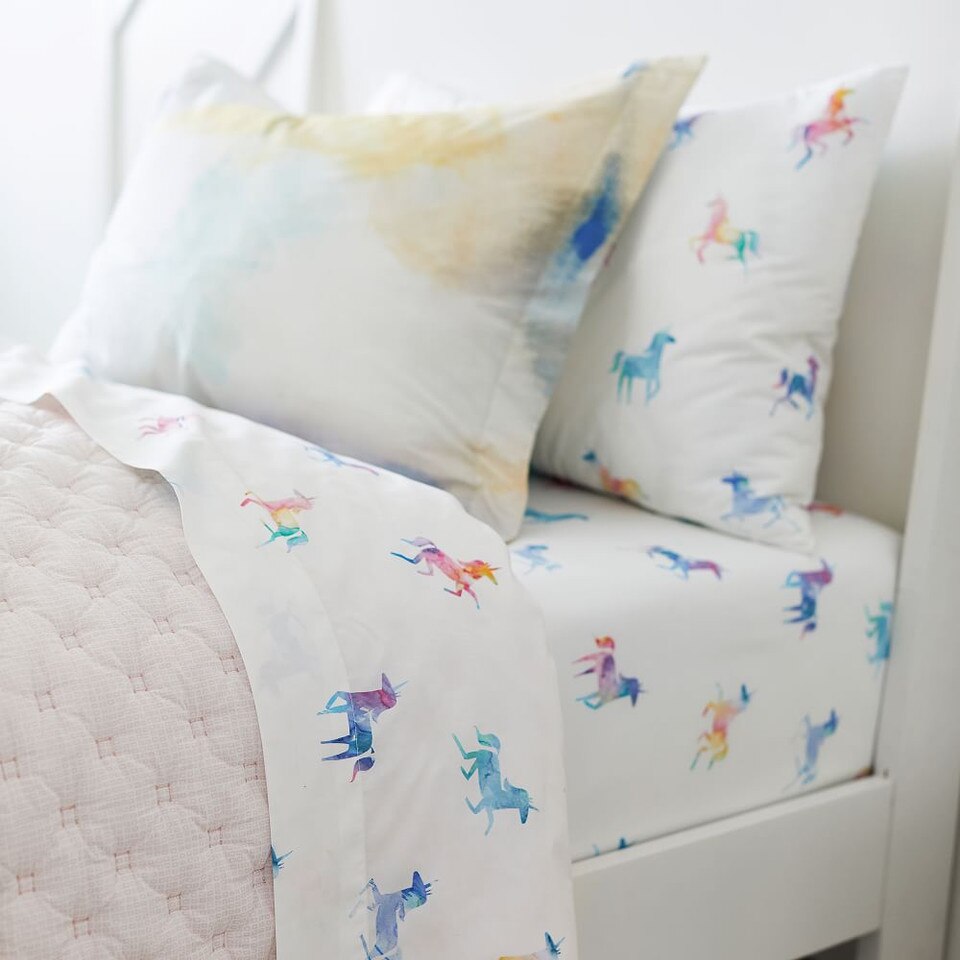 Organic Watercolour Unicorn Sheet Set West Elm Australia